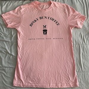 Binky Bun Coffee Logo Drink Coffee Save Bunnies Pink Short Sleeve T Shirt Medium